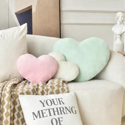 Heart Shaped Fuzzy Plush Pillow – Soft Fluffy Throw Pillow for Sofa, Bed & Romantic Decor