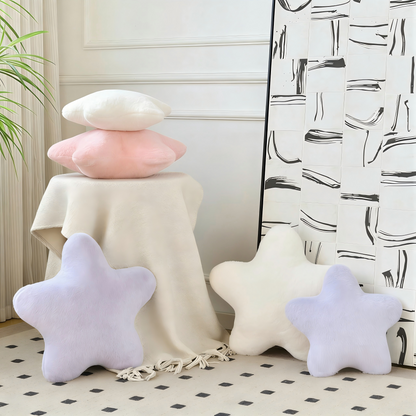 Star Shaped Fuzzy Plush Pillow – Soft Fluffy Throw Pillow for Sofa, Bed & Kids’ Room Decor