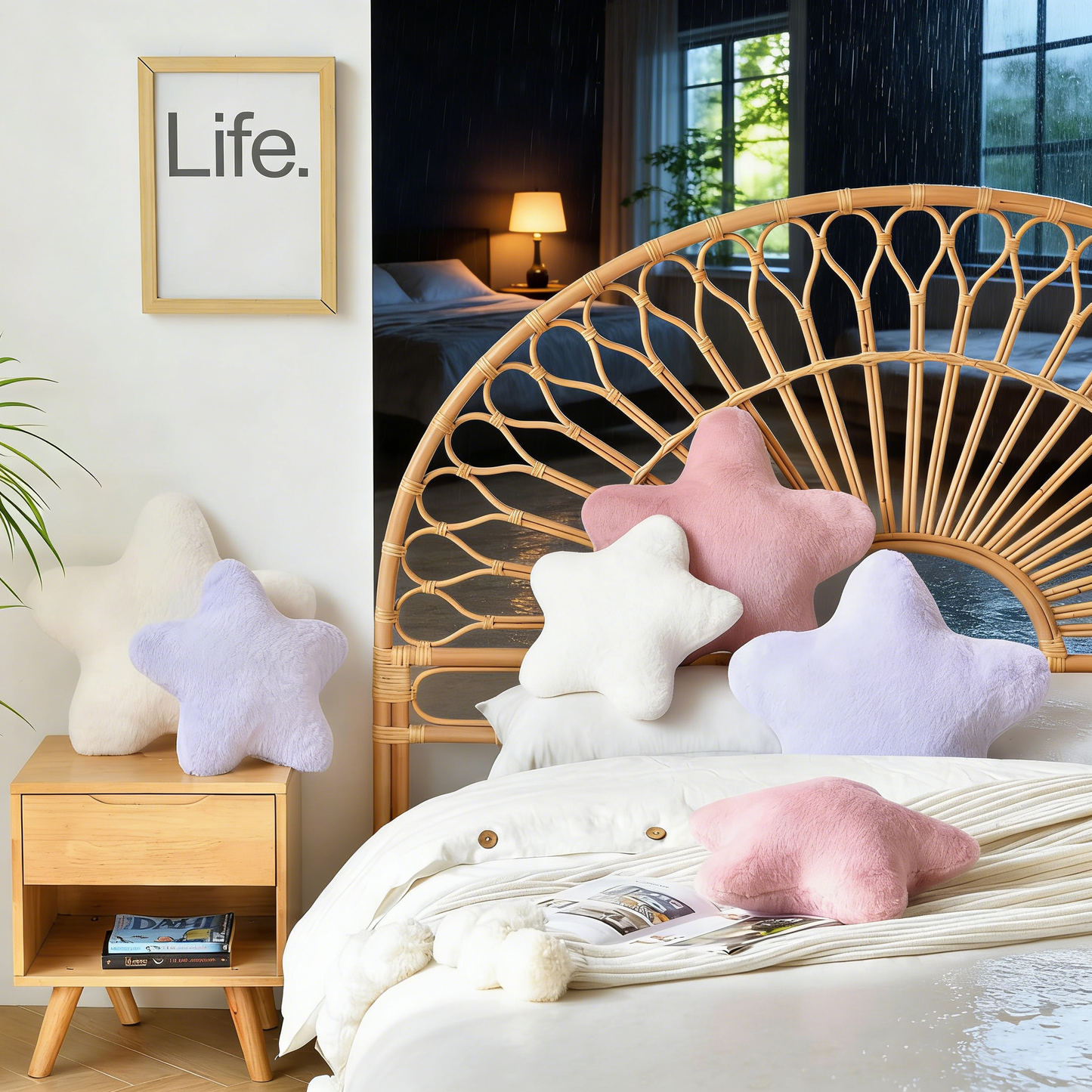 Star Shaped Fuzzy Plush Pillow – Soft Fluffy Throw Pillow for Sofa, Bed & Kids’ Room Decor