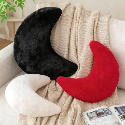 Moon Shaped Fuzzy Plush Pillow – Soft Fluffy Crescent Throw Pillow for Sofa, Bed & Nursery Decor