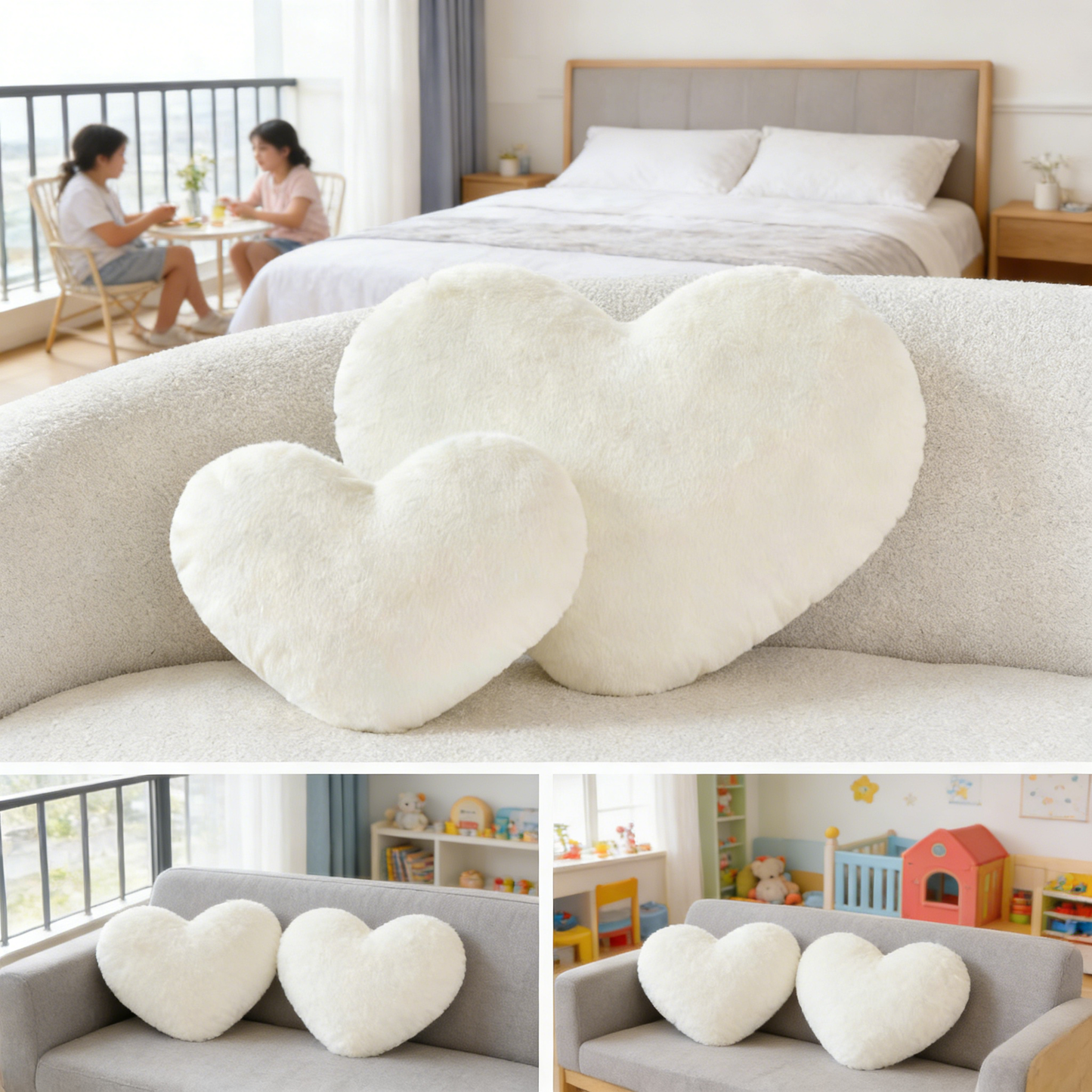 Heart Shaped Fuzzy Plush Pillow – Soft Fluffy Throw Pillow for Sofa, Bed & Romantic Decor