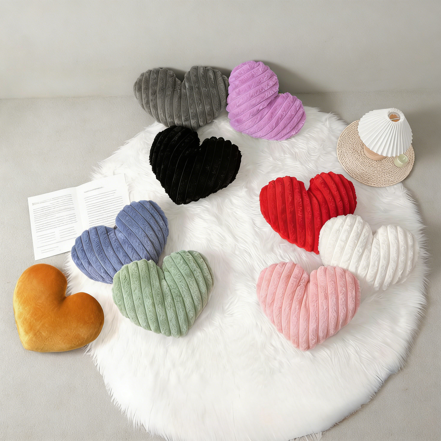 Heart Shaped Ribbed Plush Pillow – Fluffy Fuzzy Throw Pillow for Sofa, Bed & Valentine's Decor