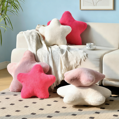 Star Shaped Fuzzy Plush Pillow – Soft Fluffy Throw Pillow for Sofa, Bed & Kids’ Room Decor