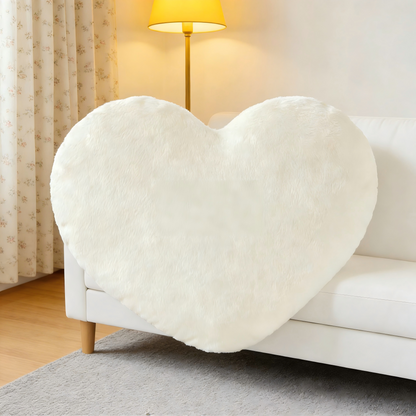 Heart Shaped Fuzzy Plush Pillow – Soft Fluffy Throw Pillow for Sofa, Bed & Romantic Decor